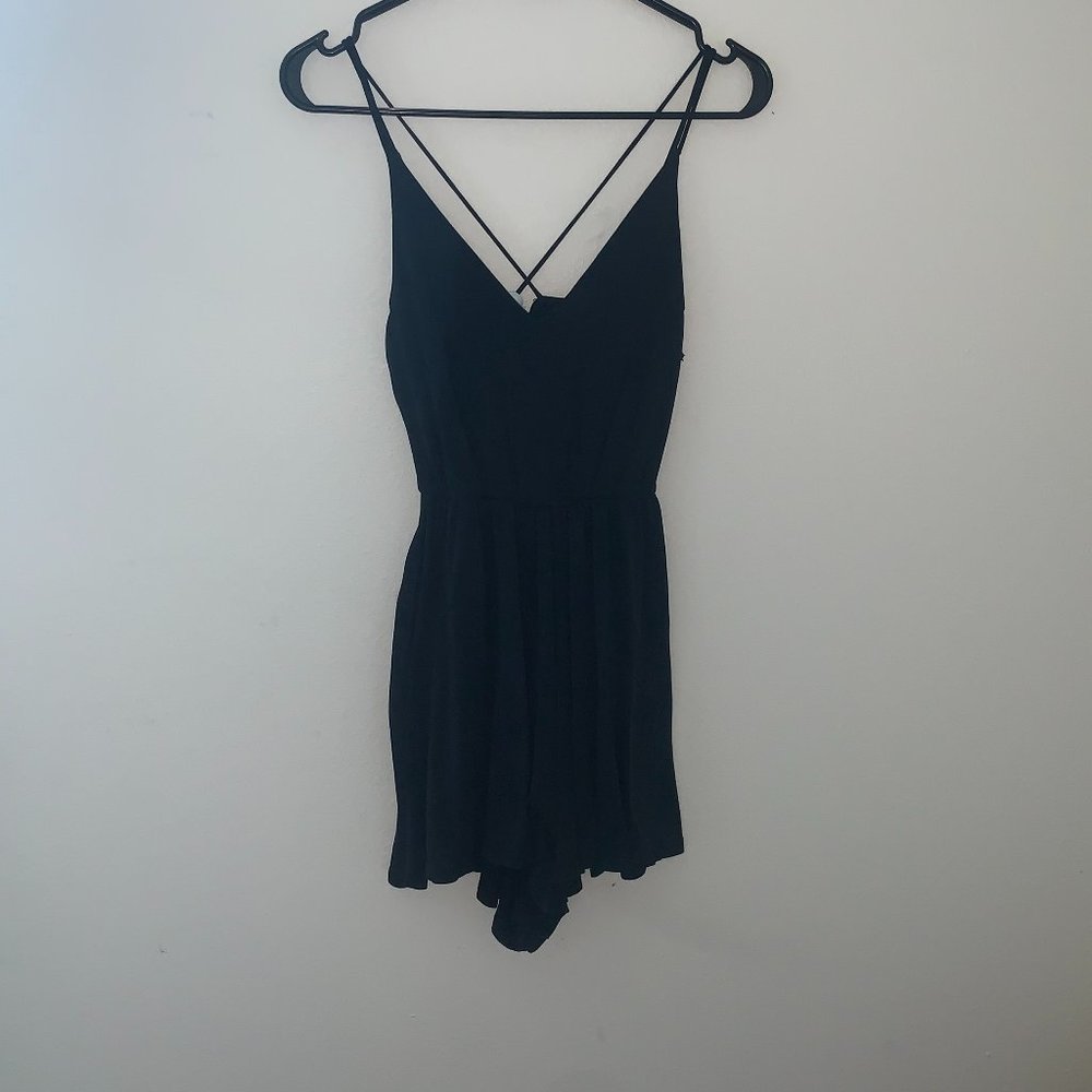 Black Romper with Cross Strap Back